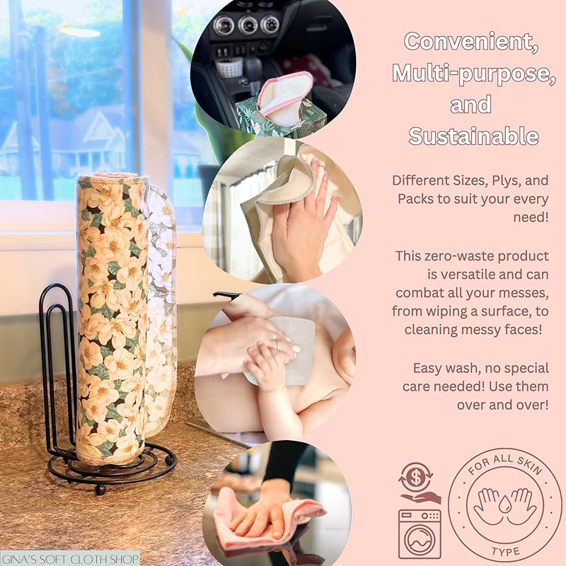 Gina's Soft Cloth Shop 1 Ply Organic Flannel Washable Baby Wipes 8 x 8 Inches Set of 10 Earthtone Assortment. Handmade in the USA!
