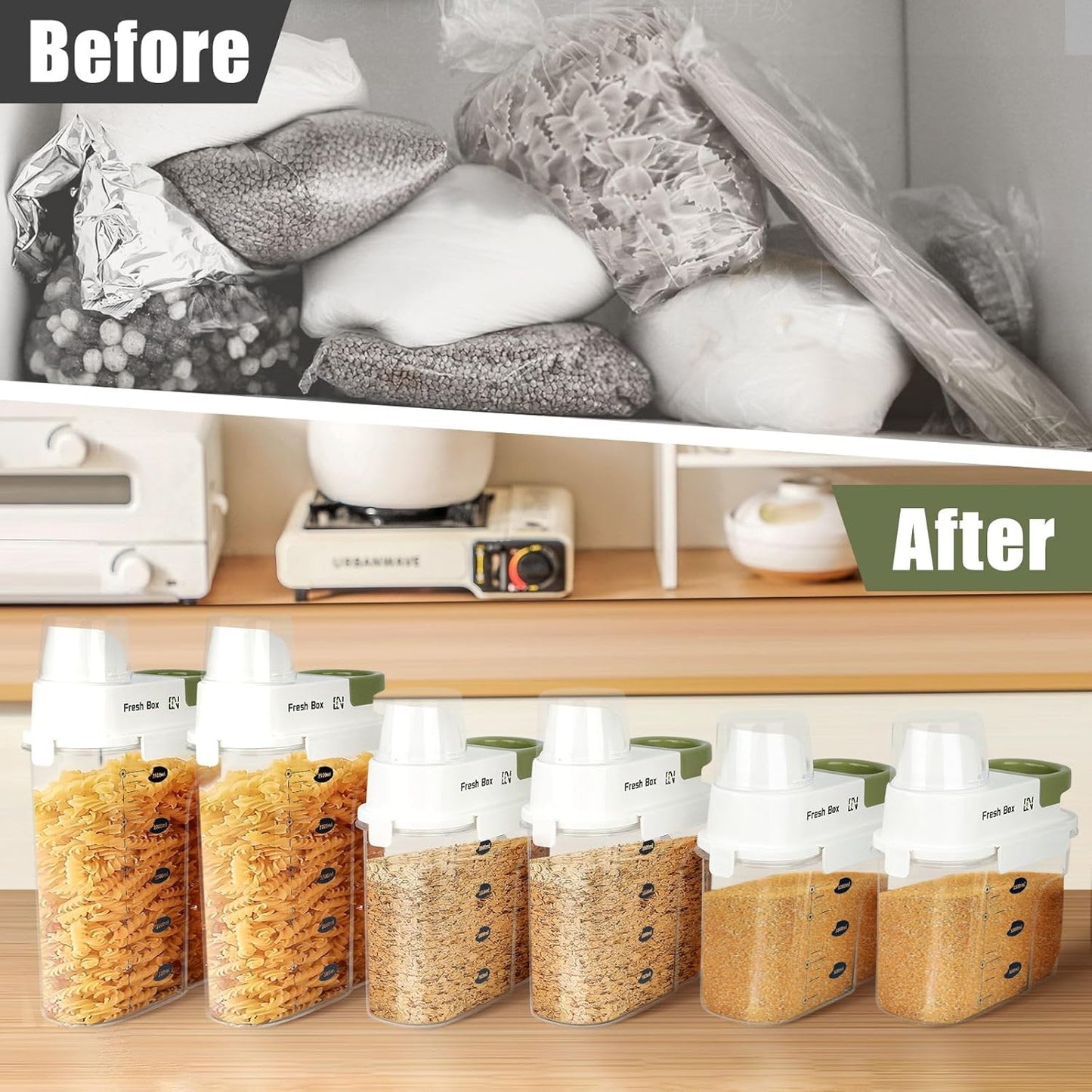 Cereal Storage Container 2Pack,61oz/1.8L Airtight Food Storage Containers With Lids,Organizers Storage With Measuring Cup for Beans,Sugar,Rice,Nuts,Snacks,Pet Food,Candy