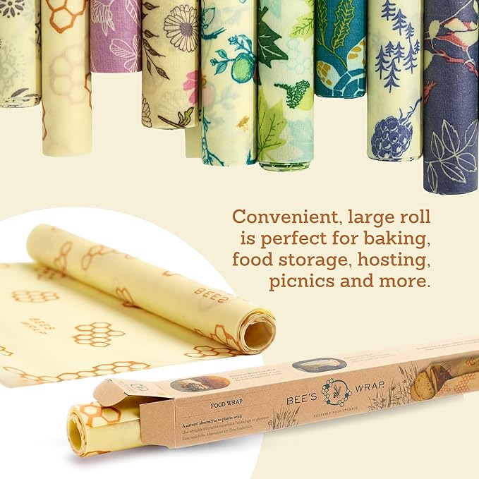 Bee's Wrap Beeswax Wraps for Food - Garden Party Cut to Size 14x52" Wax Paper Roll - Made in USA Reusable Waxed Paper & Bowl Covers - Organic & Eco-Friendly Alternative to Aluminum Foil & Plastic Wrap