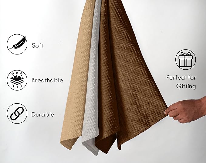 Waffle Dishcloths, 12x12 Inch, Absorbent, Soft, Durable, 100%, Quick Drying, Reusable, Ideal for Kitchen Cleaning, Cotton Hand Towels, Set of 12, Brown, Beige, White