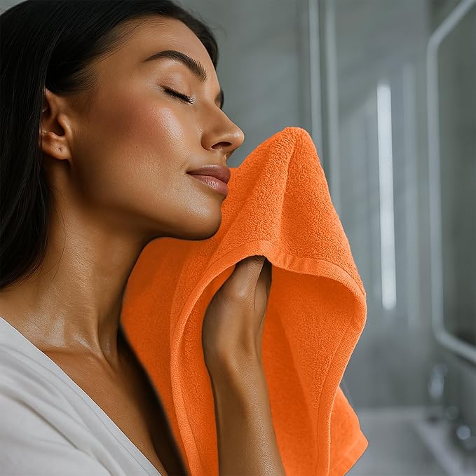 RIVERSIDE 24 Pack Washcloths Set - 100% Cotton [12x12 Inches] - Soft, Quick-Dry & Highly Absorbent Face Towels - Perfect for Bathroom, Gym, Hotel, Spa & Travel - Orange