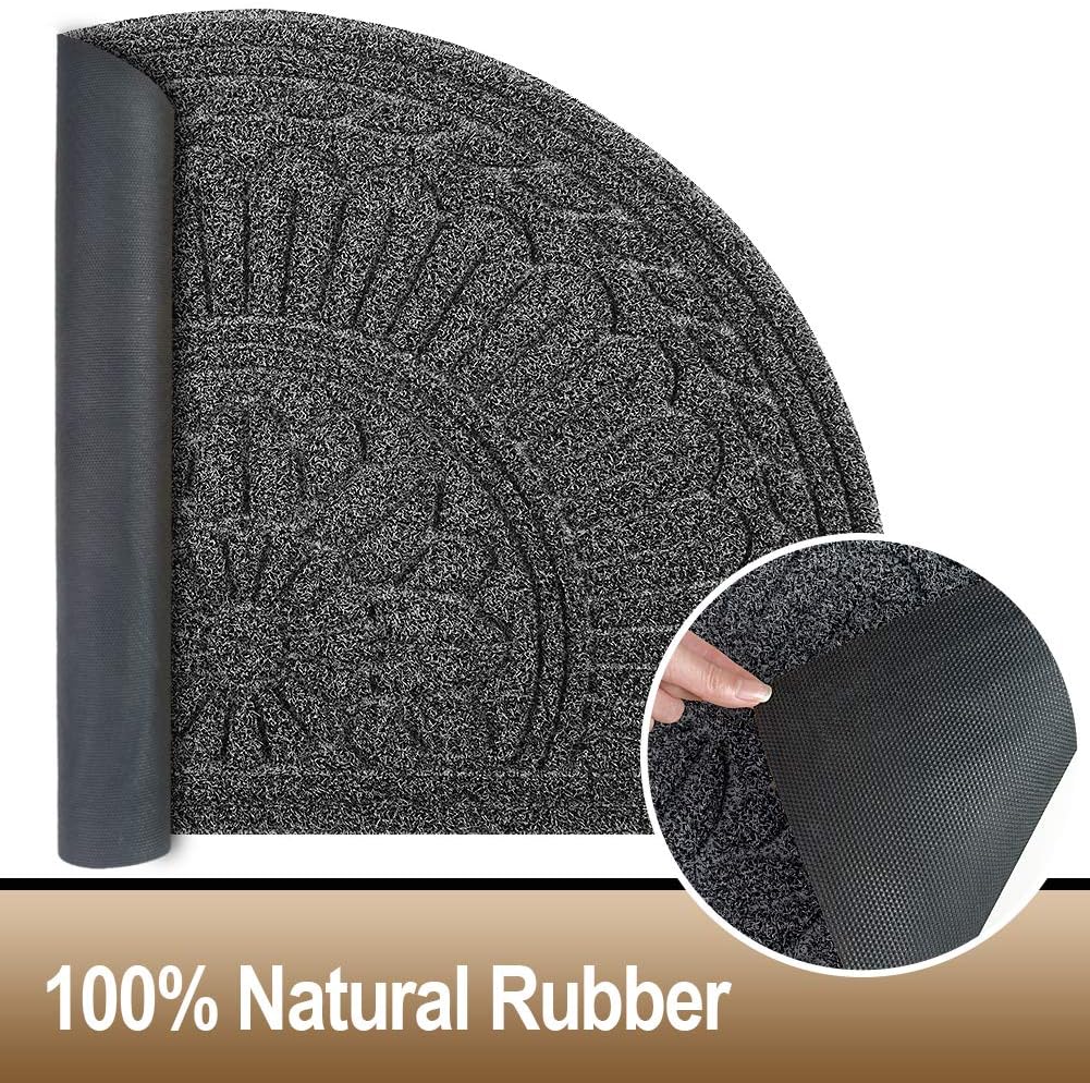Mibao Door Mat Outdoor Indoor, 23.5" x 35.5", Half Round Door Mats, Non-Slip Front Door Mats Outdoor, Dirt Trapper Welcome Mats for Front Door, Back Door, Shoe Scraper, Grey