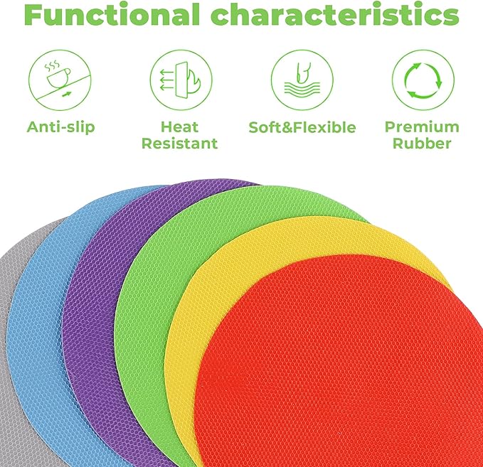 Sibba 6Pcs Rubber Jar Gripper Pads, Multi-purpose Jar Opener Grippers, Bottle Lid Openers Round Kitchen Coasters for Elderly Children Women Weak Hands