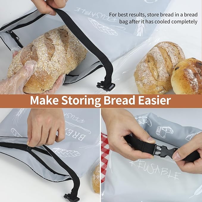 Bread Bags for Homemade with Beeswax Wrap - Zipper Reusable Bread Bag for Sourdough 2-Pack, Homesteading Essentials Sourdough Bags with Sealing Zip to Keep Fresh, Freezer-Safe, Eco-Friendly
