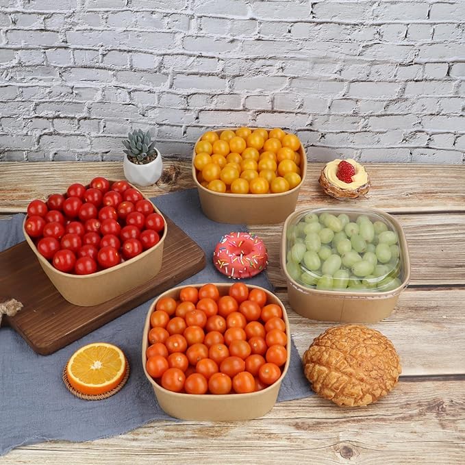 40 oz Disposable Kraft paper bowls with lids,Food containers Soup Bowls Party Supplies Treat Bowls 50 Pack