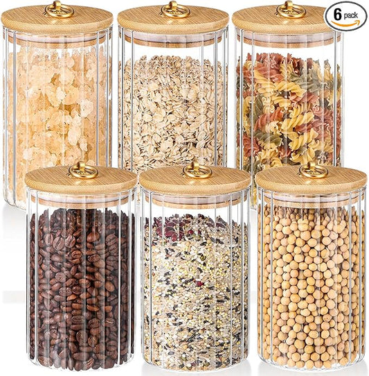 Rtteri 6 Pcs Glass Storage with Airtight Lids 30oz Cookie Storage Jars Decorative Coffee Bar Container Food Glass Canisters and Metal Ring for Xmas Winter Party Supply