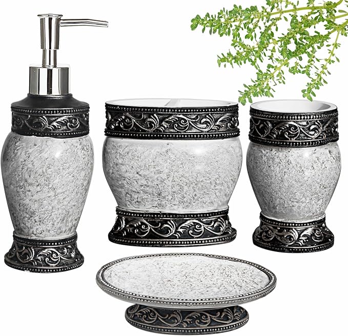 Bathroom Decor Accessories Set,4 PCS Including Soap Dispenser, Toothbrush Holder,