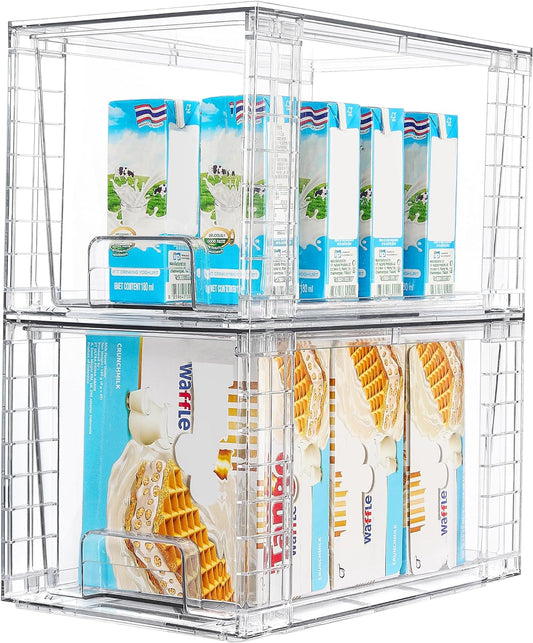 Vtopmart 2Pack Large Stackable Kitchen Pantry Storage Drawers, Clear Organizer Bins with Handles, Acrylic Drawer Organizers for Kitchen Pantry, Bathroom Undersink, Cabinet Organization and Storage