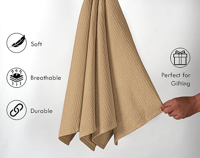 Beige Waffle Dishcloths, 12x12 Inch, Soft, Durable, 100% Cotton, Quick Drying, Reusable, Absorbent, Machine Washable, Multipurpose Towels, Everyday Use, Set of 12