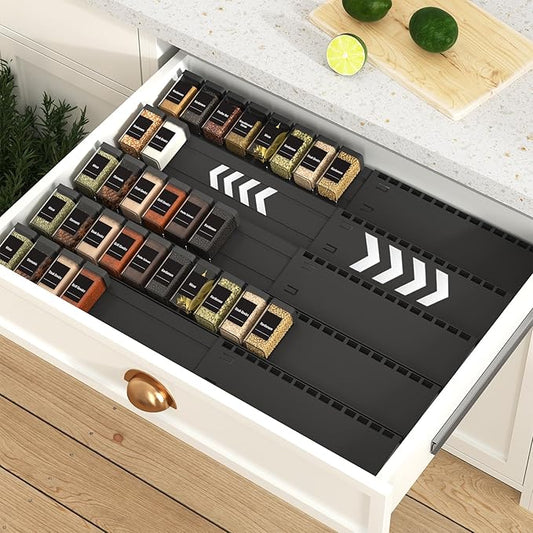 Spice Drawer Organizer, 5 Tier- 5 Pack Drawer Seasoning Organizer Expandable from 13" to 24.4", Spice Rack for Kitchen Drawers, Spice Organization Insert Tray for Drawer (Jars not included)