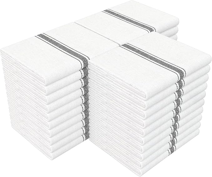RIVERSTREAM Dish Towels - (Black, 30-Pack) 100% Cotton, 14 x 25 Inches, Super Absorbent, Reusable Cleaning Kitchen Dish Towels Set