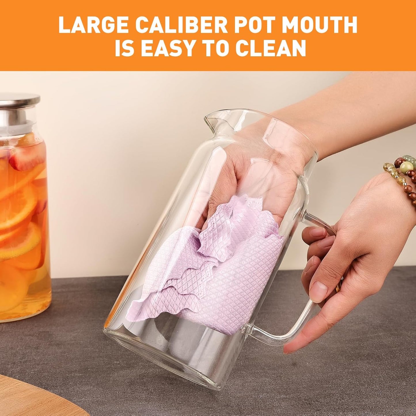 Set of 2 Glass Pitcher with Lid, 1200ml Leak Proof,Glass Water Jugs, BPA-Free,Microwave & Dishwasher Safe Pitcher,Sun & Iced Tea, Sangria,Cold Brew Coffee & More