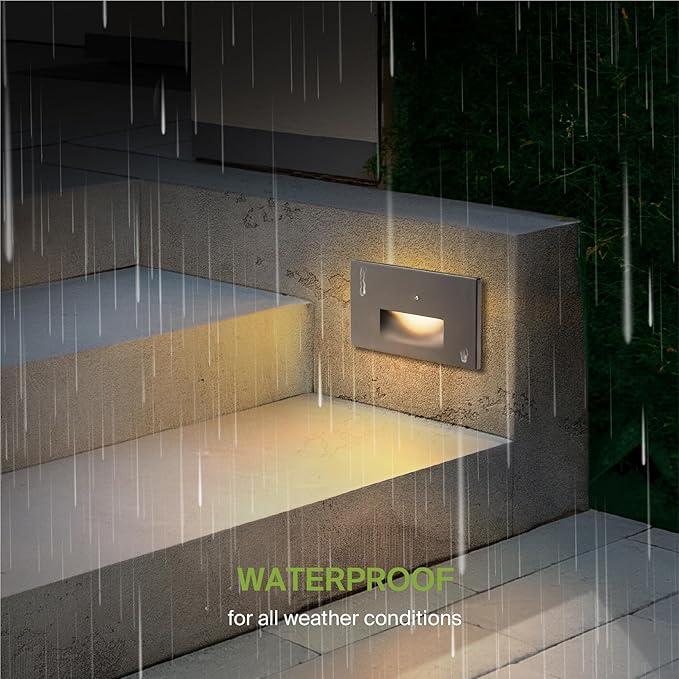 ASD LED Recessed Step Light Fixture, Dusk to Dawn Outdoor Stair Tread Lighting | 3CCT, Photocell, Waterproof, ETL Listed | 3W 120LM 3000K-5000K 120V | Staircase Hardwired Illumination | White, 4 Pack