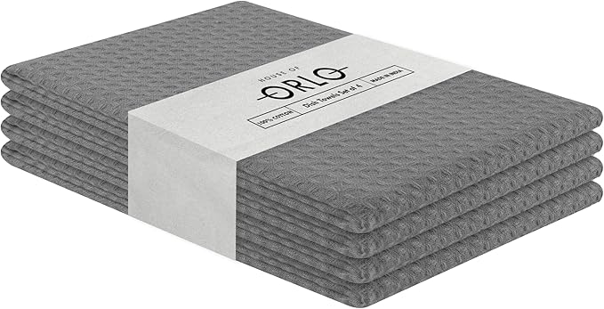 Grey Waffle Kitchen Towels, 16x26 Inches, Soft, Absorbent, 100% Cotton, Durable, Washable, and Quick Drying, Ideal for Kitchen Cleaning, Multipurpose Dish Towels, Set of 4