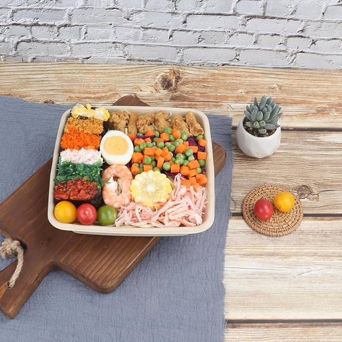 40 oz Square Disposable bowls with lids,Sugarcane Fibers Bowls take away food containers Plant Fibers Freezer Safe 25 Pack