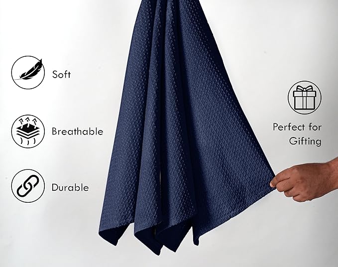 Navy Waffle Dishcloths, 12"x12", Soft, Absorbent, Durable, Quick Drying, 100% Cotton, Reusable, Machine Washable, Ideal for Cleaning, Multipurpose Dish Towels, Set of 12