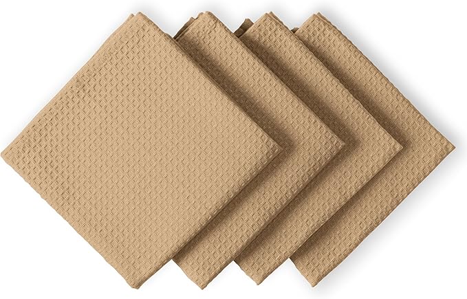 Beige Waffle Kitchen Towels, 16x26 Inches, Soft, Durable, 100% Cotton, Quick Drying, Reusable, Absorbent, Machine Washable, Multipurpose Towels, Everyday Use, Set of 4