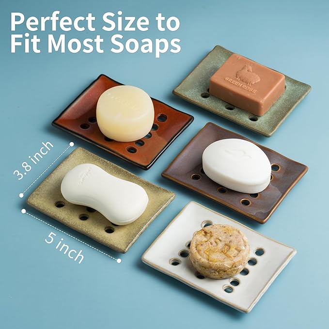 Soap Dish with Drain Spout, Bar Soap Holder for Bathroom and Kitchen Sink (White)