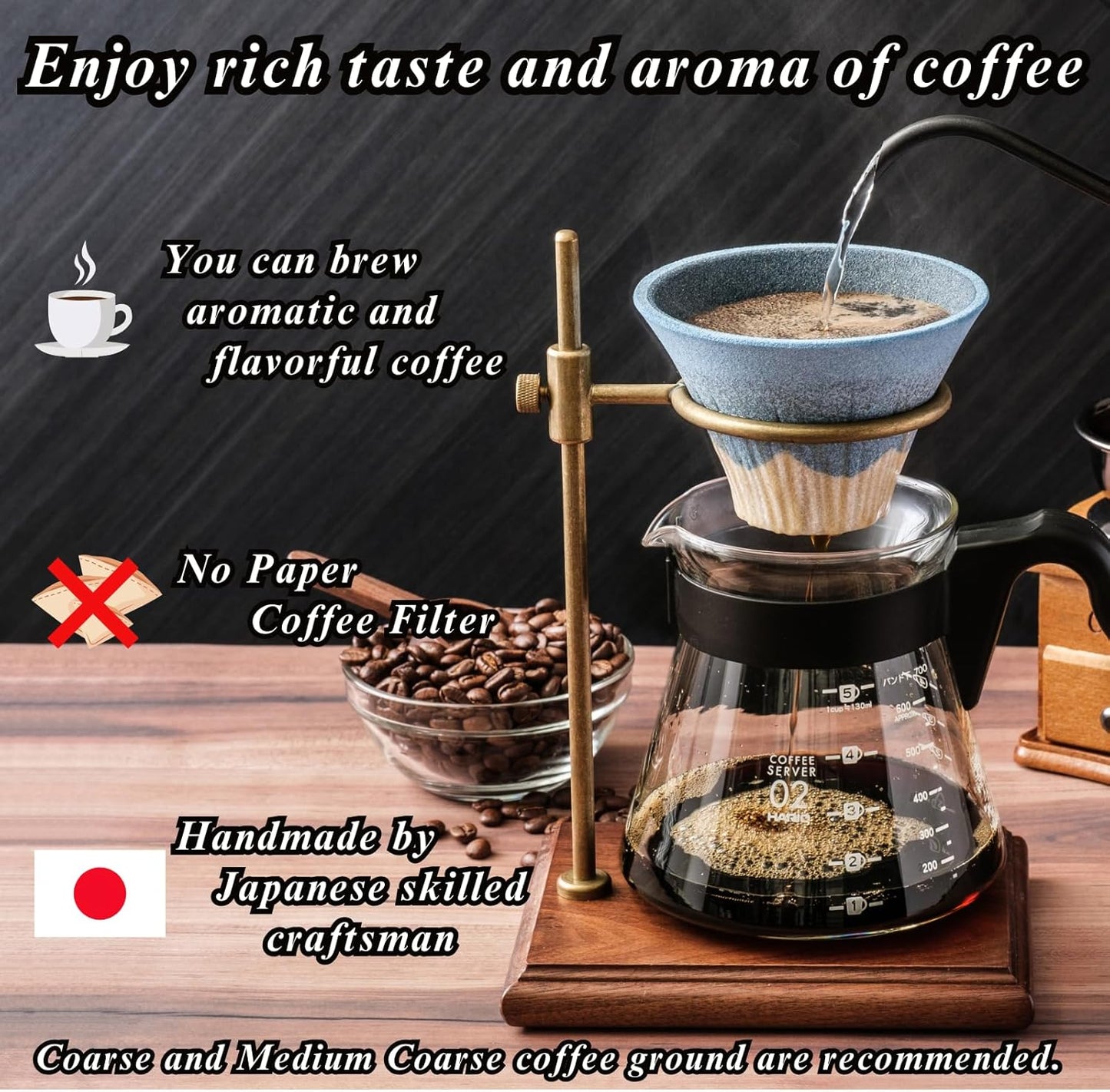 Ceramic Reusable Coffee Filter Dripper Paperless Sustinable Mt. Fuji Made in Japan (Blue)