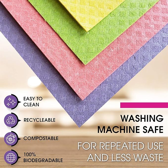 Swedish Dishcloths for Kitchen – Absorbent Kitchen Towels and Dishcloths Sets - Reusable Paper Towels - Dish Cloths for Washing Dishes and Cleaning Kitchen – Cellulose Sponge Cloths