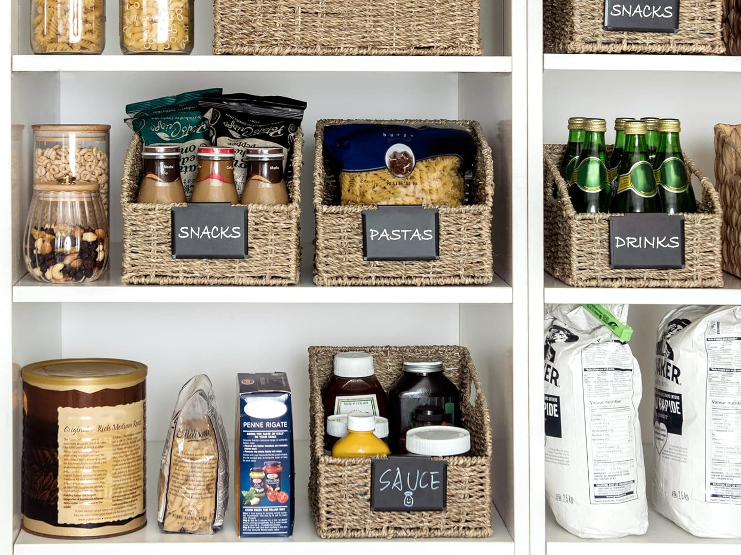 StorageWorks Wicker Baskets for Organizing, Pantry Organizers and Storage, Seagrass Storage Basket for Pantry Shelves, Kitchen Counter, Natural, 2 Pack