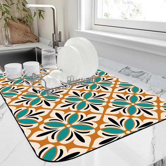Dish Drying Mat Abstract Floral Kitchen Mat 16"x24" Bsorbent Coffee Maker Mat for Dishes,Utensils Coffee Maker Pots and Pans Easy Clean Dish Slip Resistant Pad