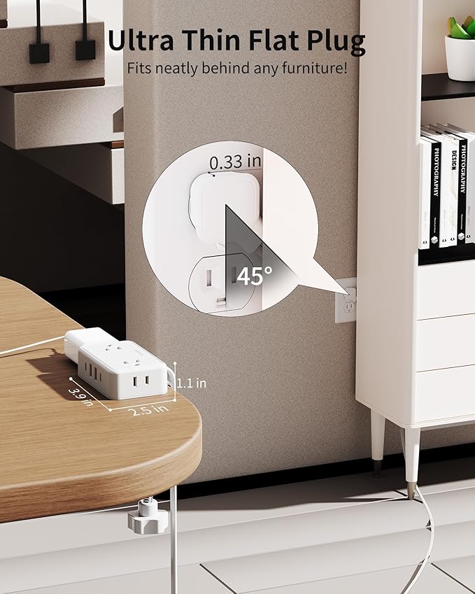 Desk Clamp Power Strip, Desktop Mount Charging Station with 4 Outlets 4 USB Ports (2 USB C), 10Ft Under Desk Power Strip, Fits 2.75" Tabletop Edge, Extension Cord for Home Office, White