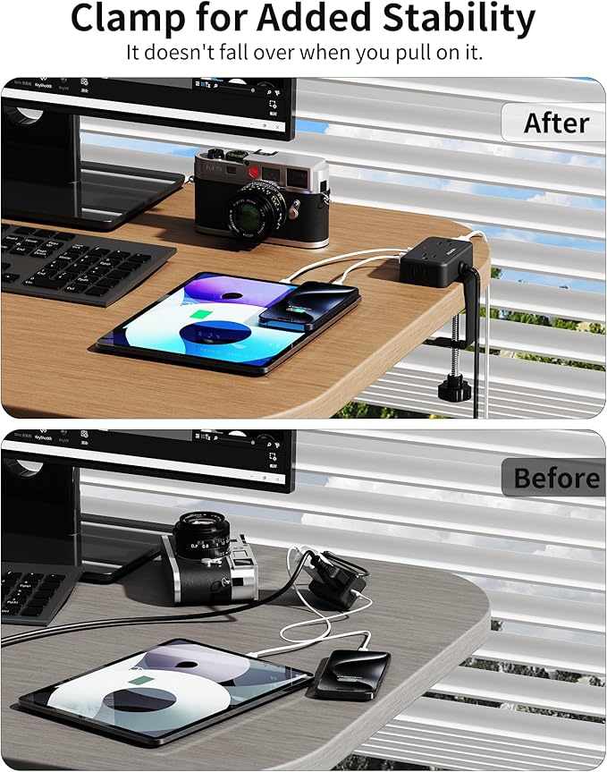 Desk Clamp Power Strip, Desktop Mount Charging Station with 4 Outlets 4 USB Ports (2 USB C), 10Ft Under Desk Power Strip, Fits 2.75" Tabletop Edge, Extension Cord for Home Office, Black