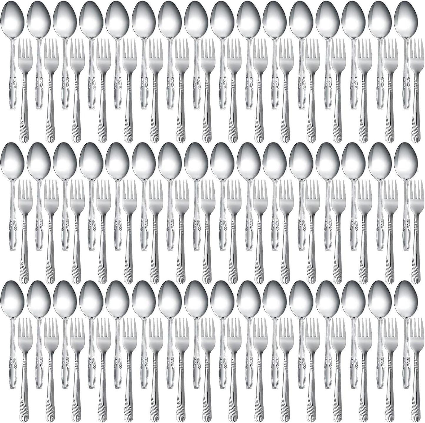 100 Pieces Forks and Spoons Silverware Set Stainless Steel Flatware Cutlery Set Dinner Forks and Spoons Mirror Polished Dishwasher Safe Utensil for Kitchen Restaurant or Home