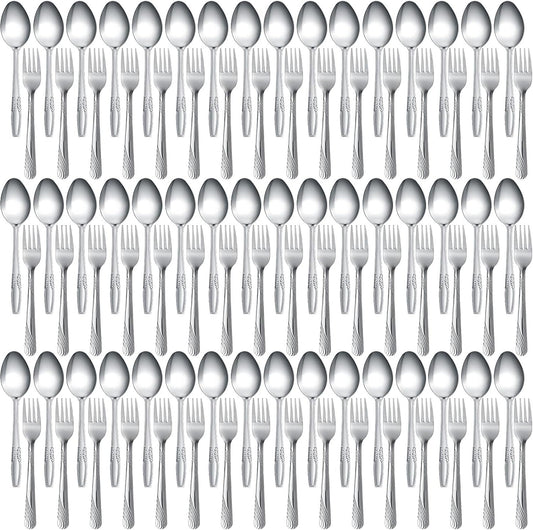 100 Pieces Forks and Spoons Silverware Set Stainless Steel Flatware Cutlery Set Dinner Forks and Spoons Mirror Polished Dishwasher Safe Utensil for Kitchen Restaurant or Home