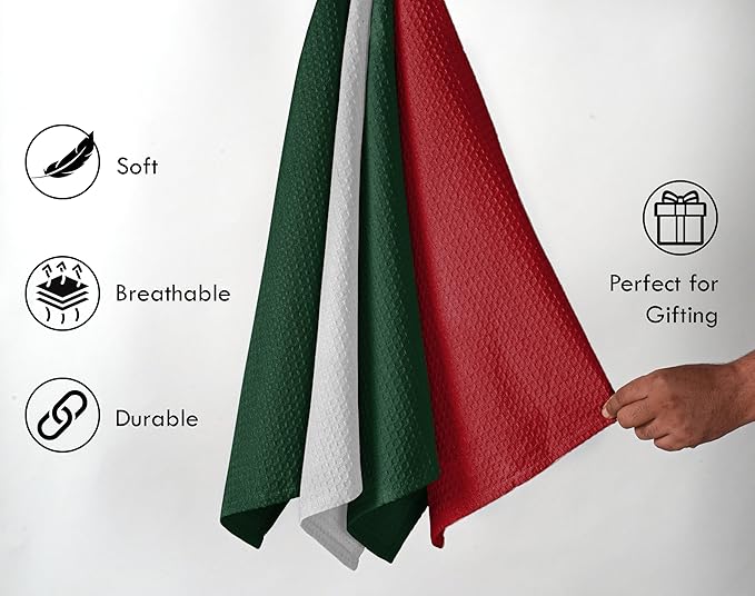 Waffle Dishcloths, 12x12 Inch, Soft, Absorbent, Cotton, Reusable, Quick Drying, Machine Washable, Ideal for Drying Dishes, Cleaning, Multipurpose Use, 12 Pack, Olive Green, White, Red