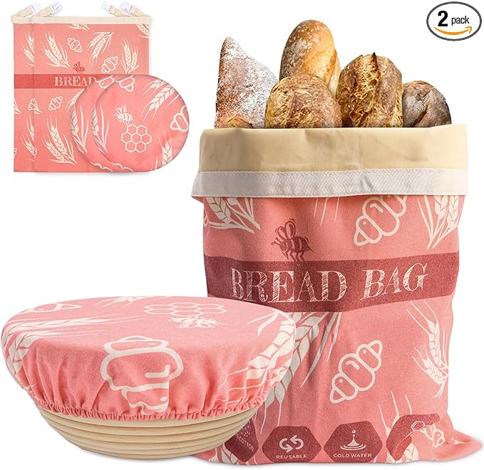 2 Pack Beeswax Bread Bags with 10'' Reusable Bowl Covers for Homemade Bread, Extra Large Reusable Beeswax Bags Set for Storage Sourdough,Large Capacity Breads Storage Bag to Keep Fresh (Pink)
