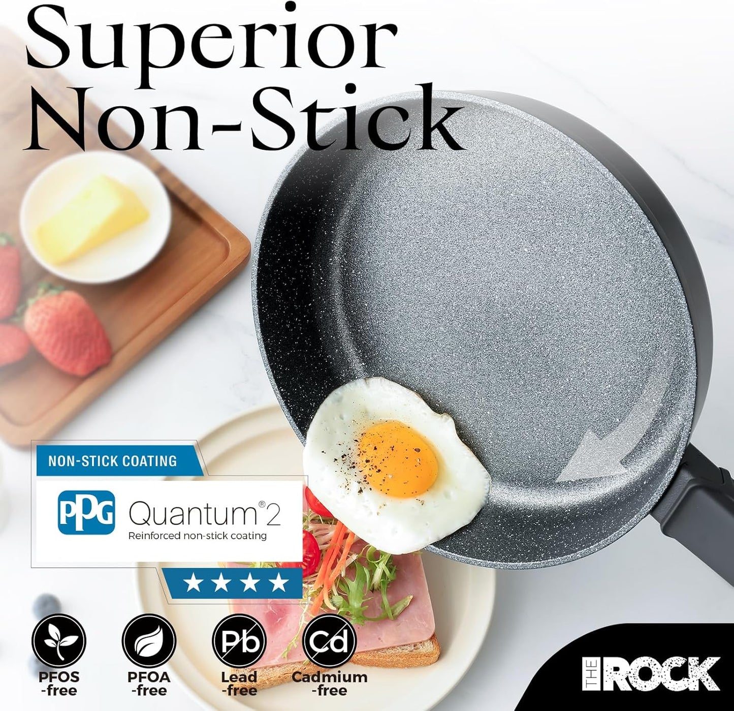 THE ROCK SOHO 8-Inch Non Stick Frying Pan – Nothing Sticks, Never Warps, Lasts Longer, Healthy Skillet with Heat-Resistant Handle, PFOA Free, Oven & Dishwasher Safe, Black
