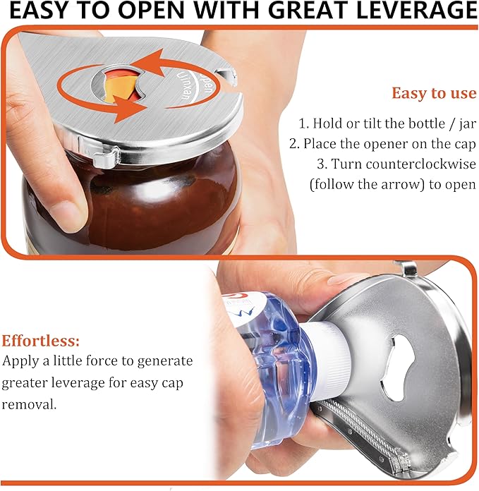 Jar Bottle Can Opener for Weak Hand & Seniors with Arthritis - Easy Twist Off Caps (0.6"-2.7") & Pull Tab Seals,Unique Kitchen Gadget,Multi,Portable Christmas Gifts for Elderly/Women/Men