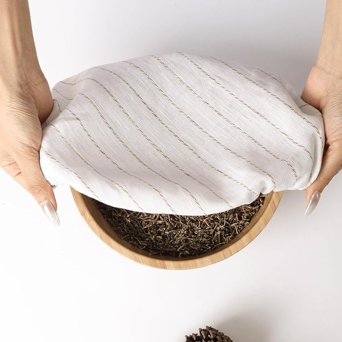 100% Linen Stripe Bowl Covers Reusable For Bread Proofing, 4 Pcs Elastic Cloth Fabric Bowl Covers, 5.9 * 7.9 * 9.8 * 11.8 Inches, White