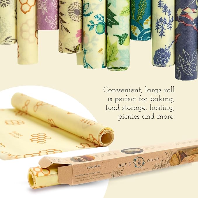 Bee's Wrap Vegan Beeswax Wraps for Food - Herb Garden Cut to Size 14x52" Wax Paper Roll - Made in USA Reusable Waxed Paper Bowl Covers, Organic Eco-Friendly Alternative to Aluminum Foil & Plastic Wrap