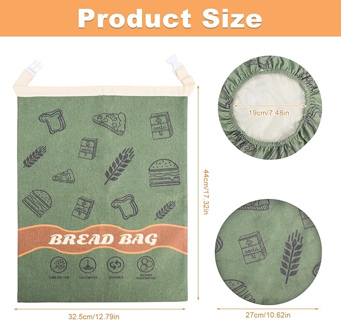Beeswax Bread Bags with 10'' Reusable Bowl Covers for Homemade Bread, Extra Large Reusable Beeswax Bags Set for Storage Sourdough,Large Capacity Breads Storage Bag to Keep Fresh (Green, 1 Pack)