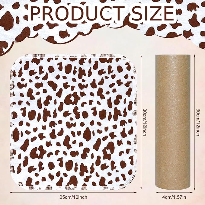 25 Pack Cow Pattern Print Reusable Paper Towels Bulk Washable Cotton Towels for Kitchen Rustic Dish Towel Cloth Hand Towels with Cardboard Roll Napkins Rag Bathroom Supplies(10x12in)