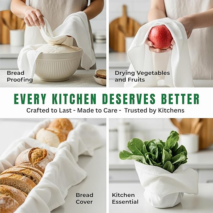 Flour Sack Towels | Tea Towel for Crafts| Kitchen Dish Cotton Blank Towel for Embroidery| Baking Bread Proofing Linen Cover| Thick Absorbent Quick Dry| 4 Pack 33"x38" White