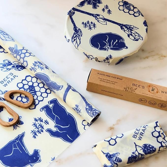 Bee's Wrap Beeswax Wraps for Food - Bees + Bears Cut to Size 14x52" Wax Paper Roll - Made in USA Reusable Waxed Paper & Bowl Covers - Organic & Eco-Friendly Alternative to Aluminum Foil & Plastic Wrap