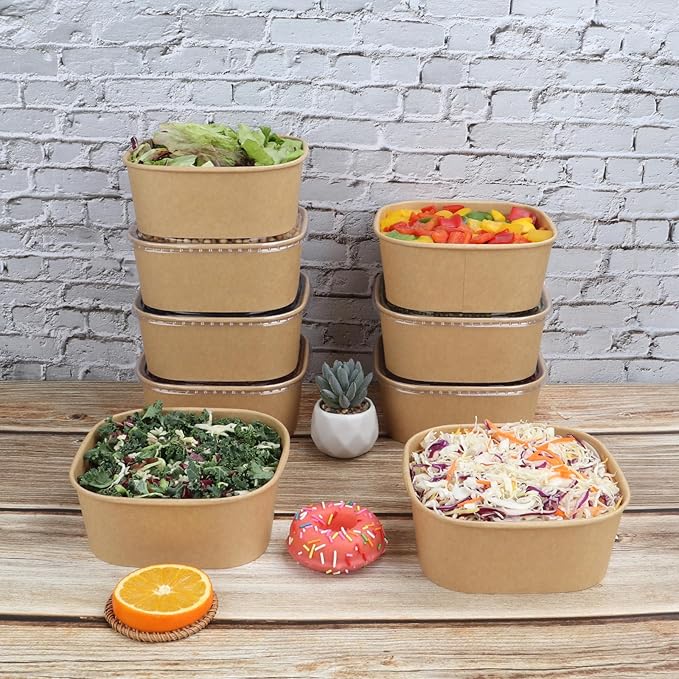 40 oz Disposable Kraft paper bowls with lids,Food containers Soup Bowls Party Supplies Treat Bowls 50 Pack