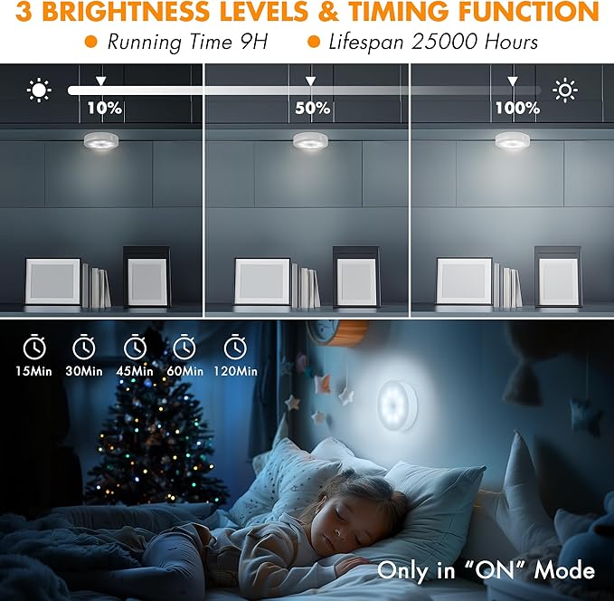 EverBrite 6 Pack Puck Lights with Remote, Wireless Closet and Under Cabinet Lights, Rechargeable Motion Sensor, Dimmable, Timable, Magnetic Attract - for Closet, Drawer, Stair, Bedroom