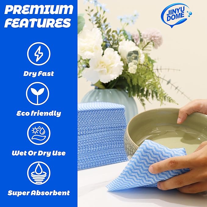 Handi Wipes Reusable Cloths, Blue Disposable Kitchen Cleaning Towel Roll, Heavy Duty J Cloth,100 Count