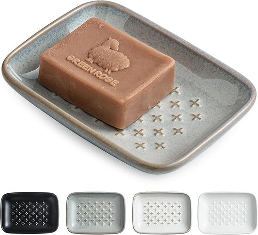 Gomakren Soap Dish, Shower Soap Holder, Ceramic Soap Dishes for Bar Soap Sponge Shampoo, Soap Saver Tray for Bathroom Kitchen Sink Counter, 5.5 Inch, Gray