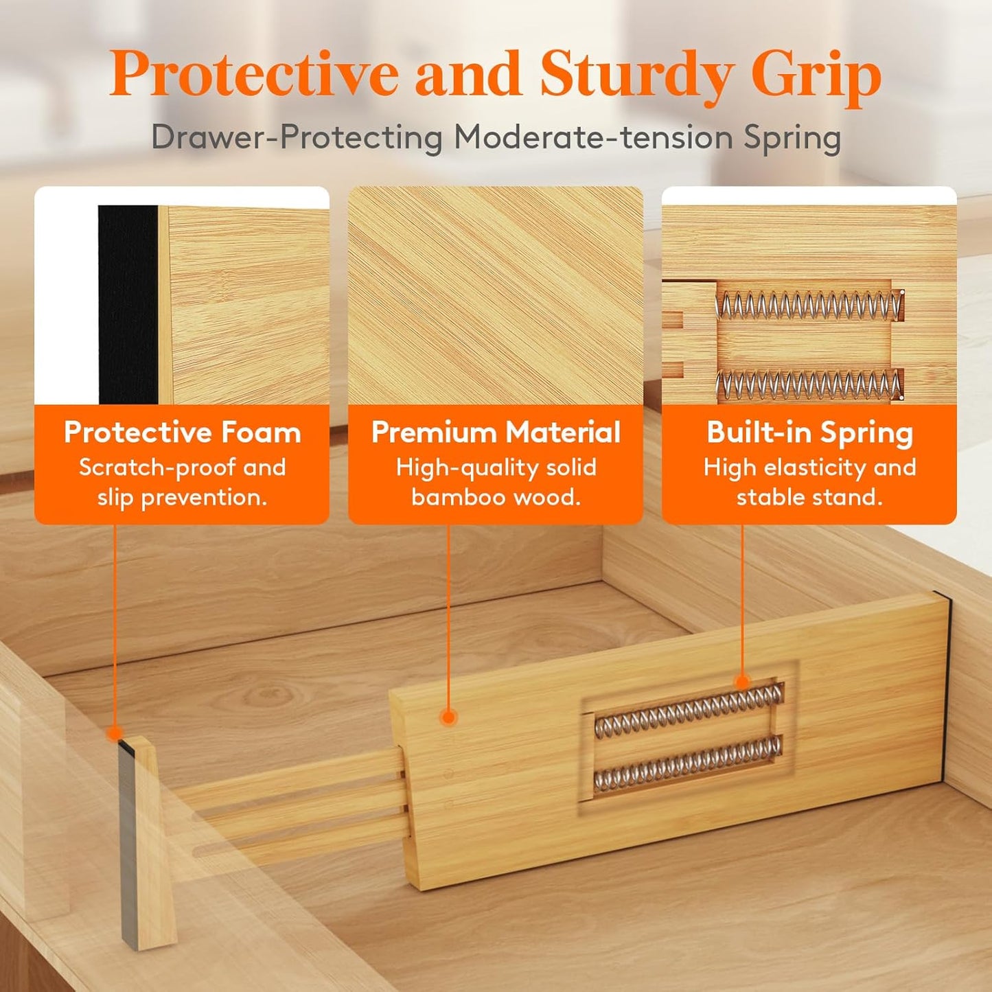 Lifewit 4 Pack Drawer Dividers Bamboo 4" High, 12-17" Adjustable Drawer Organizers for Clothes, Expandable Dresser Separators in Bedroom/Bathroom/Kitchen/Fridge/Office Organization and Storage