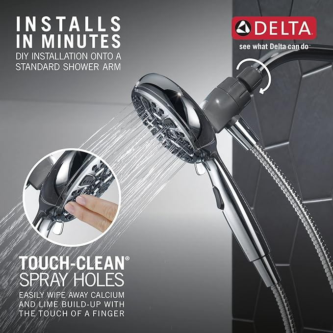 Delta Faucet 6-Spray SureDock Magnetic Shower Head with Handheld Spray, Chrome Shower Head with Hose, Showerheads & Handheld Showers, Handheld Shower Heads, MagnaTite Docking, Chrome 75609