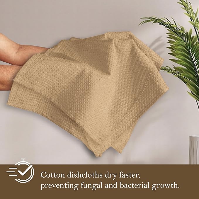 Beige Waffle Dishcloths, 12x12 Inch, Soft, Durable, 100% Cotton, Quick Drying, Reusable, Absorbent, Machine Washable, Multipurpose Towels, Everyday Use, Set of 12