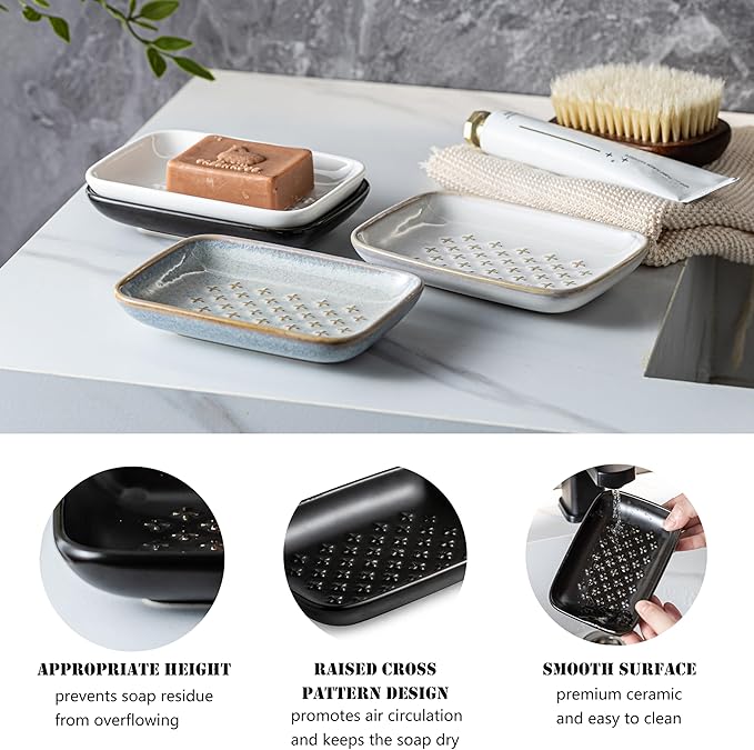 Gomakren Soap Dish, Shower Soap Holder, Ceramic Soap Dishes for Bar Soap Sponge Shampoo, Halloween Soap Saver Tray for Bathroom Kitchen Sink Counter, 5.5 Inch, Black