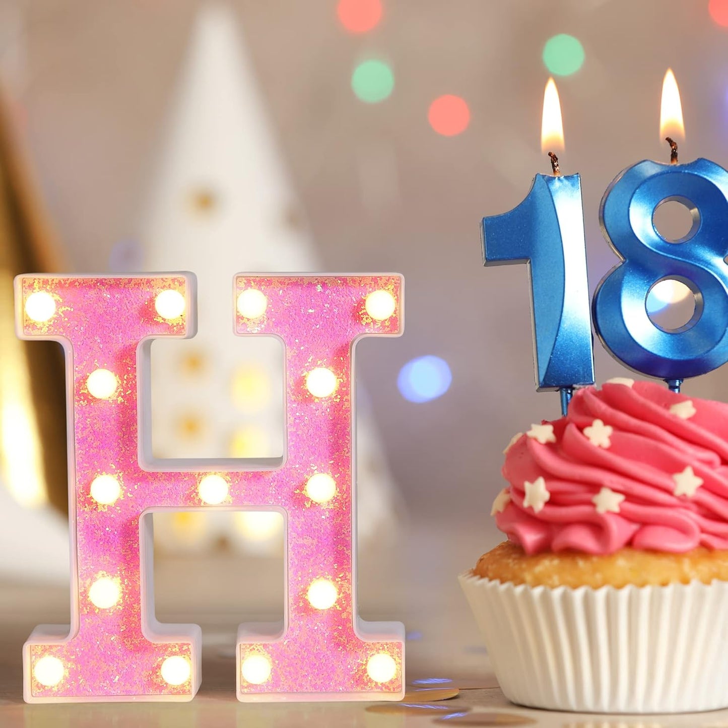 Foaky Pink Light up Letters，Pink Party Decorations,Girls Room Decor,Glitter Light Up Letters,Alphabet Letter Sign for Night Light Birthday Party Girls Gifts, Home Bar Decoration（R）