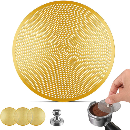 3 Pcs 51mm Espresso Puck Screen - 0.2mm Ultra Thin Espresso Puck, Metal Reusable Coffee Filter, Compatible with Espresso Machine 51mm Portafilter Basket (Golden)